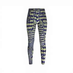 BLUE & YELLOW QUIRKY ALL-OVER PATTERN PRINT LEGGINGS · SIZE L
